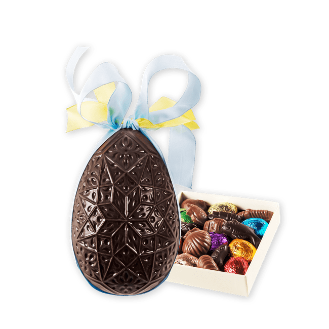 Easter Egg Gianduja, Dark 15cm, Side Filling
