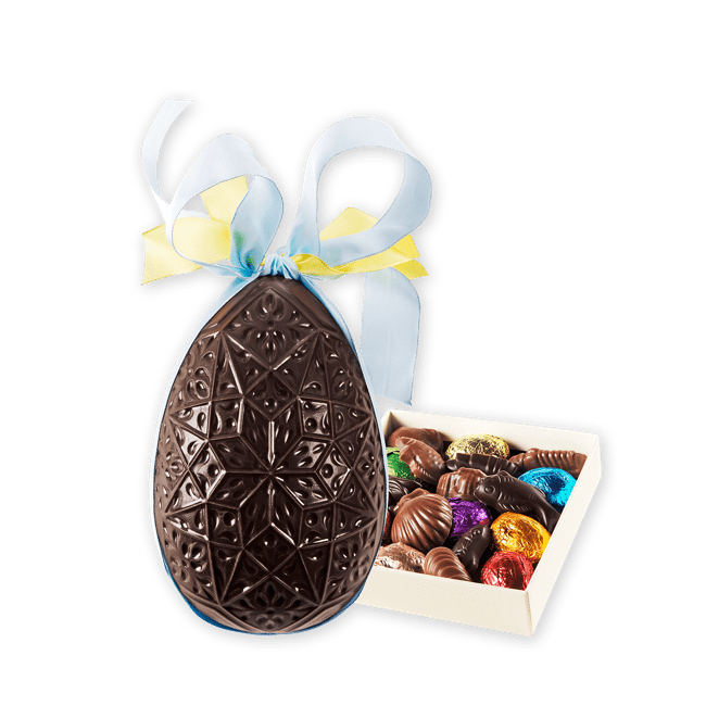 Easter Egg Gianduja, Dark 15cm, Side Filling Easter Egg Gianduja, Dark 15cm, Side Filling