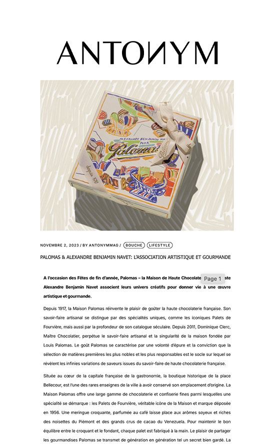 Antonym - Palomas & Alexandre Benjamin Navet : l'Association artistique et gourmande